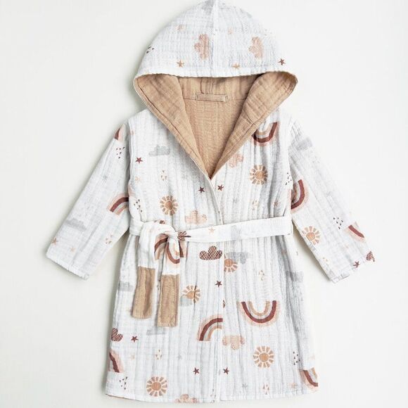 KIDS Organic Muslin Cotton Bathrobe - Reversible Rainbow - Picture 1 of 6
